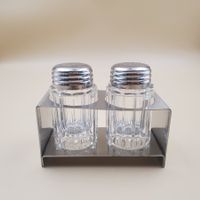 Salière et poivrière verre et support inox Rostfrei vintage
