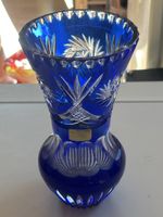 Kristall Vase blau geschliffen Handarbeit(I25)