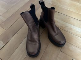 70s Style Plateau Stiefeletten, Bronze, Gr. 41