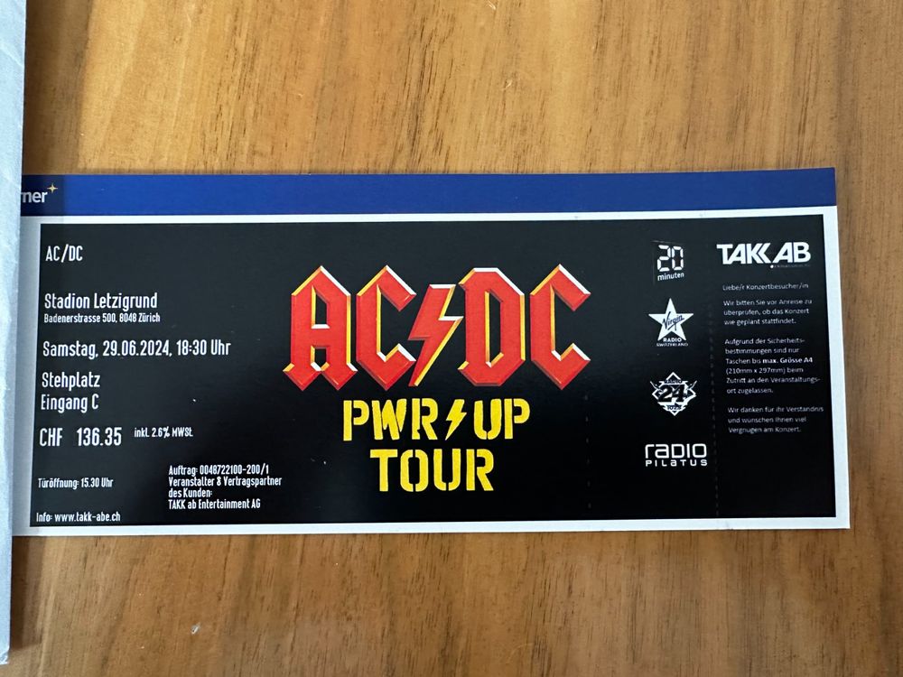 AC/DC Stehplatz Ticket Zürich | Kaufen auf Ricardo