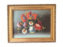 Blumenstillleben mit Vase im Goldrahmen – Gemälde
