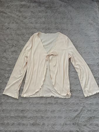 Damen Cardigan beige gerippt mit Bindeband Grösse S M