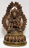 Tibetische Gottheit aus Bronze auf Lotus