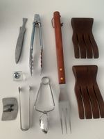 9 pieces, stainless steel, wood & glass utensils 