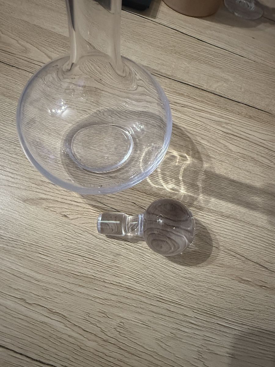 Caraffe: Glas Karaffe mit Kugelstopfen ca. 28 cm hoch – Usato da Wettingen venduto da Ni_la_lo 1