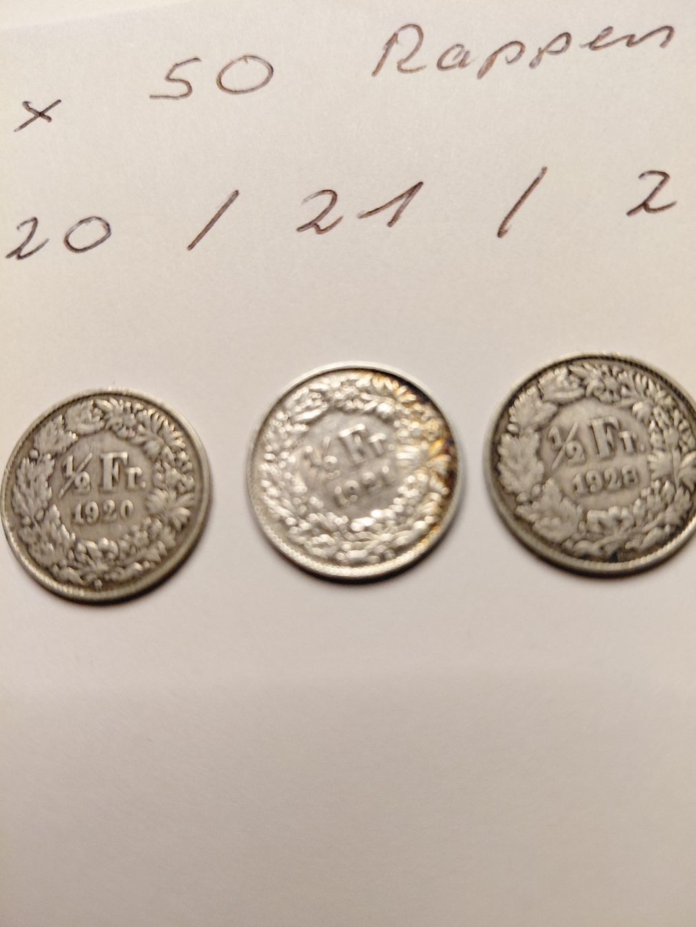 Alle Münzen: 3 x 50 Rappen silber 1920, 21, 28.      – Gebraucht aus Bonaduz von topolino052 1