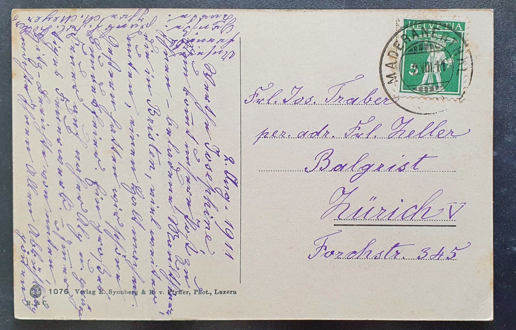 Cartoline postali: Maderanertal 1911 - St.Antoni Kappele,  Maultierpost – Usato da Kreuzlingen venduto da Rschweiz1 1