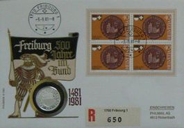Numisbrief 500 Jahre Freiburg im Bund Feinsilbermünze 999.9