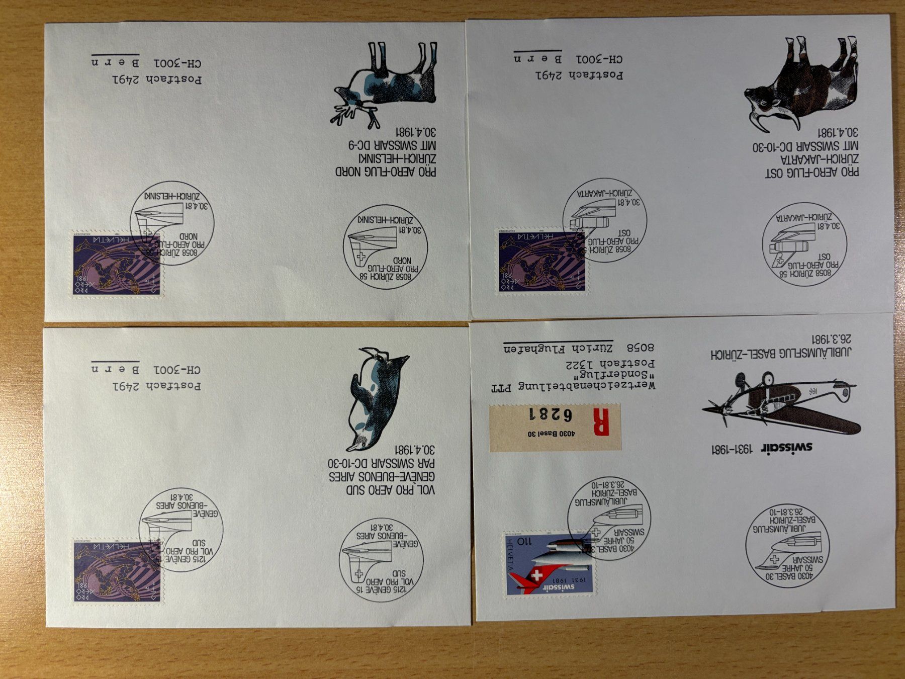 Tutti i francobolli: 5 Flugpostbriefe / Luftpost Pro Aéro 1981 in PTT-Heftchen – Usato da Ins venduto da marbodan
