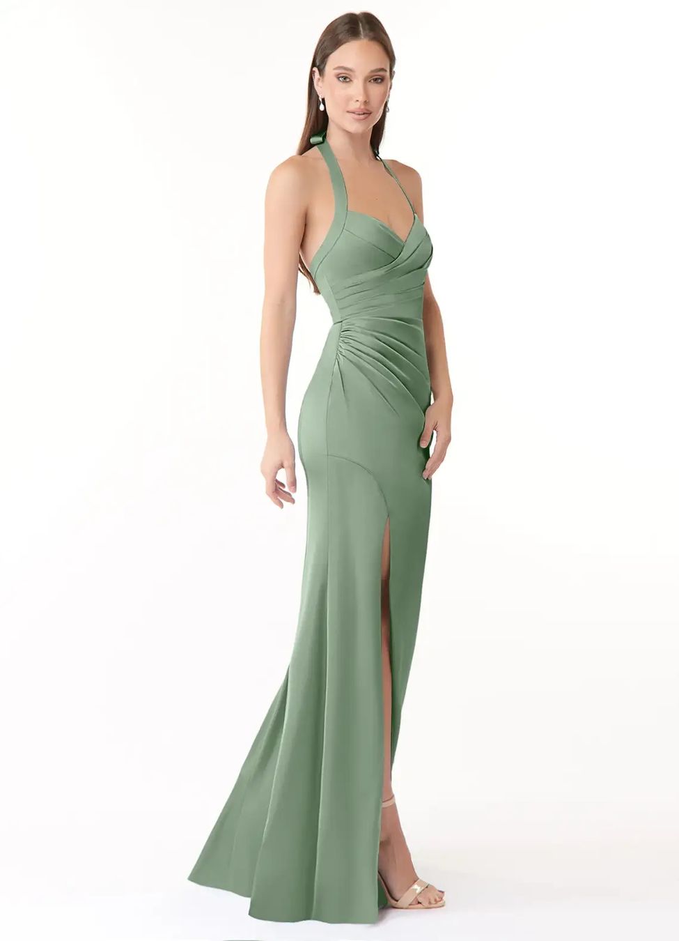Kleider: Matcha Green Evening Gown Size 36 Stretch Satin – Neu (gemäss Beschreibung) aus Zürich von tkind 3