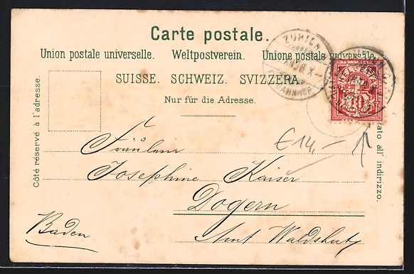 Cartes postales: Litho Zürich, Ortsansicht mit Flussbr – D'occasion à Berlin par bartko-reher 1