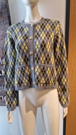 Zara Strickjacke Grau Gelb Argyle Muster Gr.L Top Zustand!