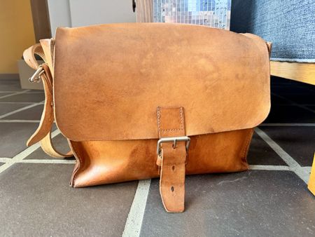 Leder Umhängetasche Cognac/Braun mit Patina
