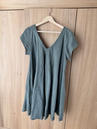 Khakifarbenes Leinenkleid, L/XL