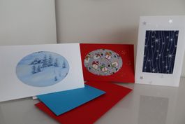 Set: 3 Weihnachtskarten mit Stoff (Doppelkarten/Kuverts)