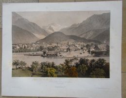Interlaken mit Jungfrau grosse Tonlitho von Ciceri 1864
