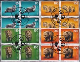 2017, Nr.1624-1627 (Tierbabys) Viererblöcke mit ET-Stempel.