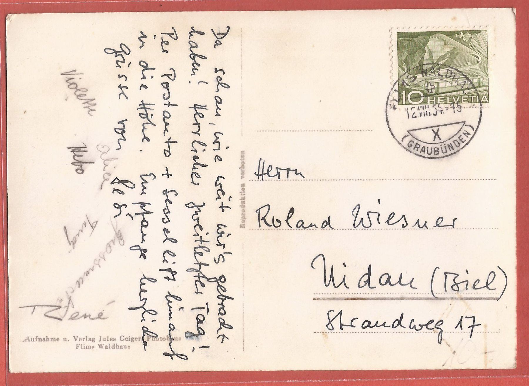 Ansichtskarten: Flims - Sesselbahn - 1954 – Gebraucht aus Fislisbach von Porano 1