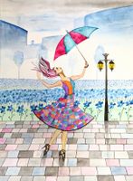 Original Aquarell Sie tanzt im Regen Bild