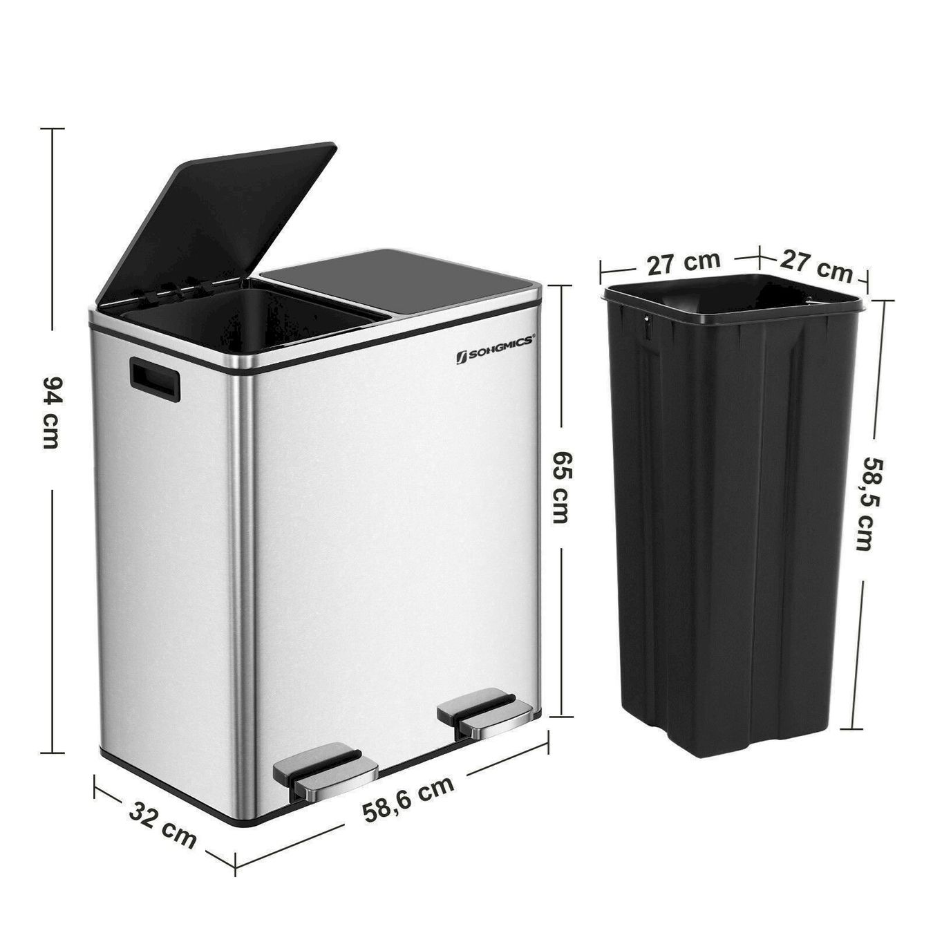 Abfalleimer: SONGMICS LTB60NL Mülleimer 2 x 30L – Neu und originalverpackt aus Bottighofen von zaap 7
