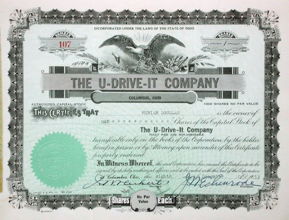 Dokumente: U-Drive-it Company, Columbus - 1957 – Gebraucht aus Solothurn von Sgasche