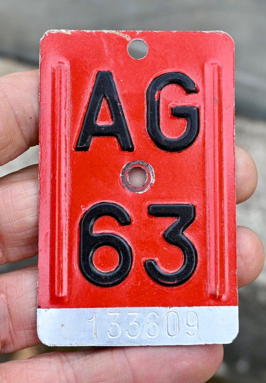 Schilder: Velonummer AG 63 von 1963 - Aargau 133609 – Gebraucht aus Pfaffhausen von mono_rec