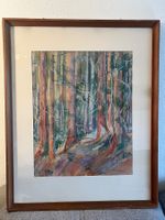 Herbstwald Aquarellgemälde, gerahmt und signiert.
