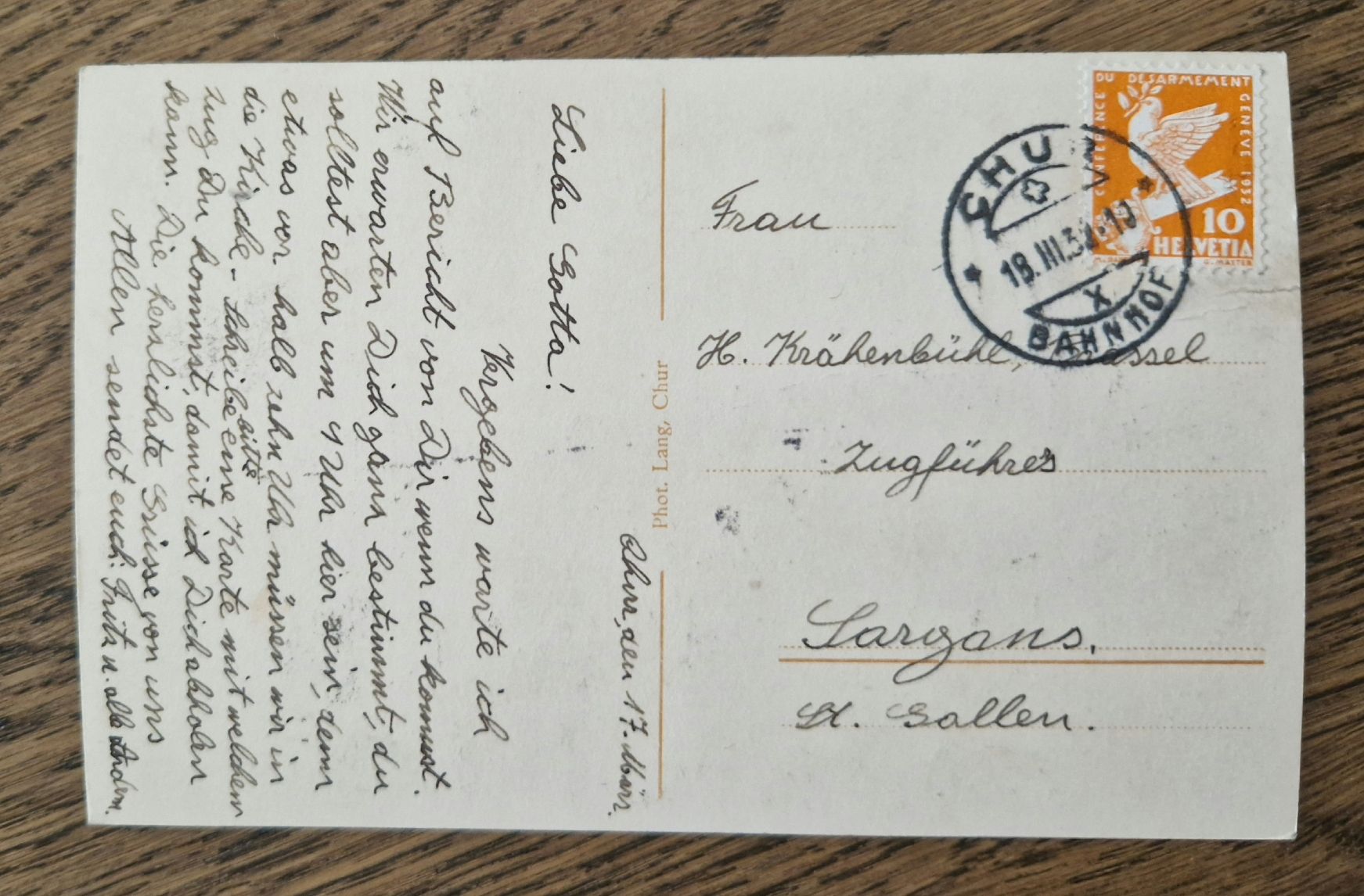 Ansichtskarten: Chur, Hofpartie 1932 – Gebraucht aus Ebikon von Donar50 1