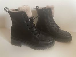 Paul Green Stiefelette Schwarz Leder mit Fell Gr. 37 