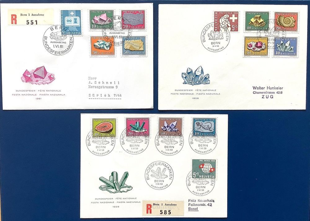 Tutti i francobolli: 1958-59-61 - FDC 2x R - Pro Patria – Usato da Liestal venduto da Skunk02