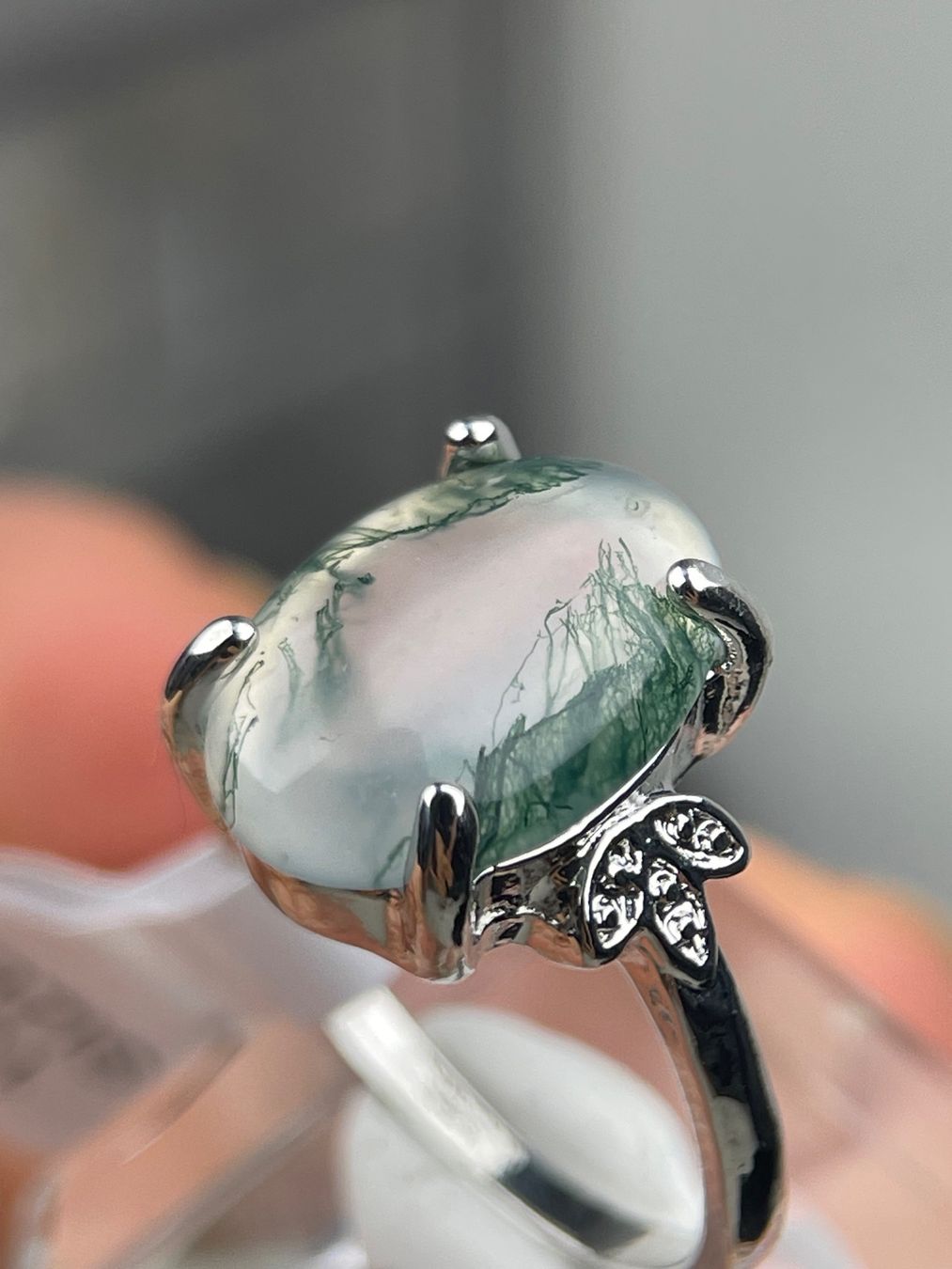 Anelli: Moosachat-Ring,Cabochon Edelstein, Naturstein – Nuovo e nell'imballaggio originale da Schiers venduto da sisikristall 2