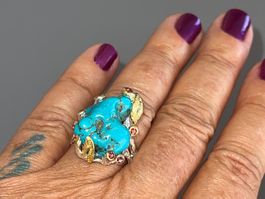 🎁Turquoise Nugget SS925 White Gold Vermeil Ring💘