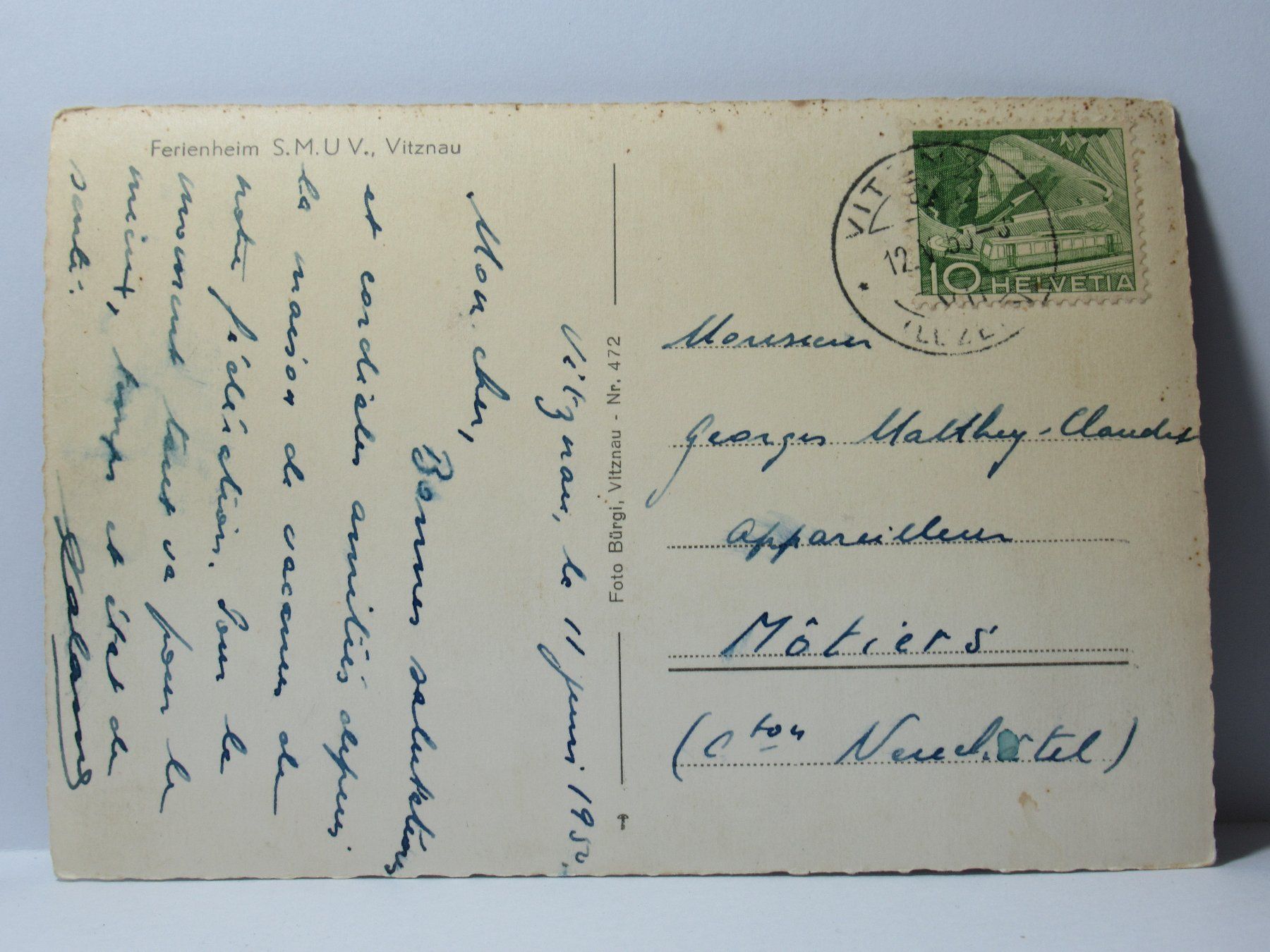 Cartoline postali: Ferienheim S. M. U. V. Vitznau 1950 – Usato da Grenchen venduto da Bluemchen1900 2
