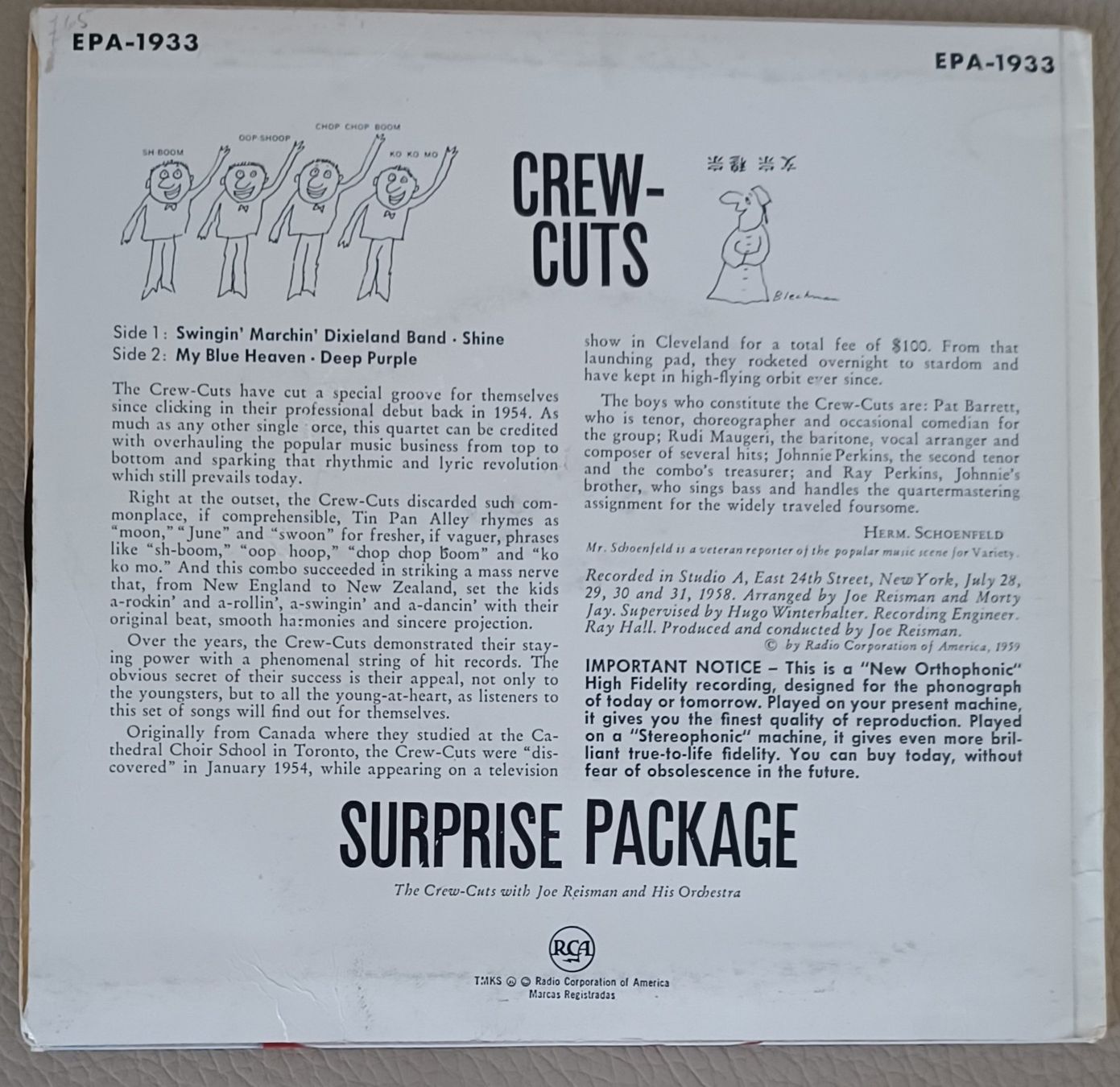 Dischi in vinile: 7" Single Crew- Cuts - Surprise Package 1959 Jazz/Pop – Usato da Hägendorf venduto da Plattenhardt 1