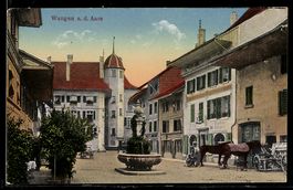 AK Wangen a. d. Aare, Marktplatz mit Brunnen und Turm, Gesch