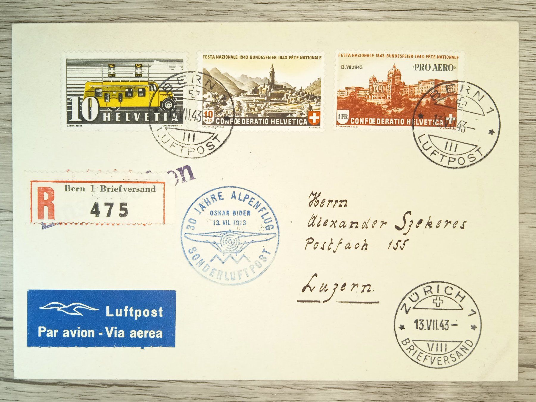 Tutti i francobolli: TR65 Enveloppe + Timbre Suisse 1943 – Usato da Cousset venduto da Patrick_Collections