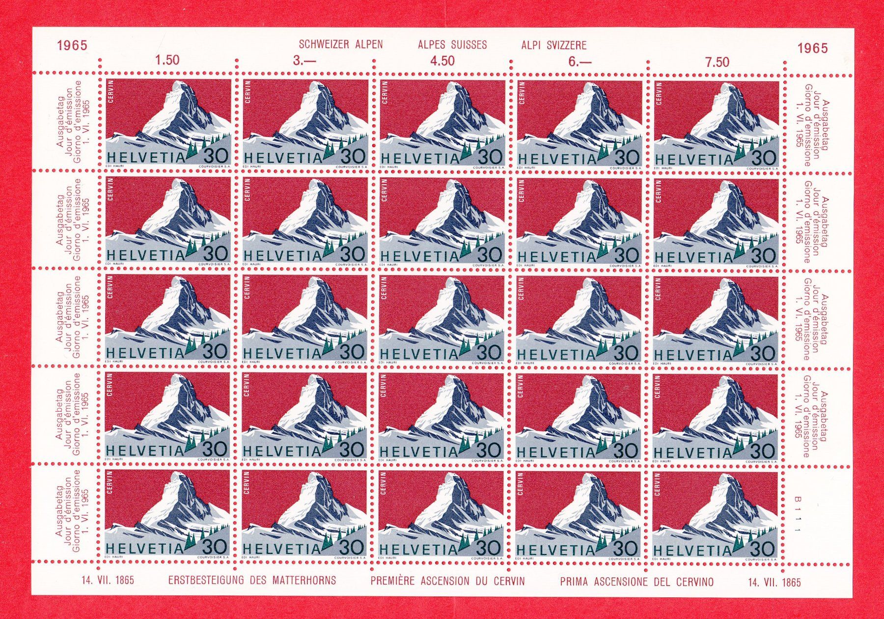 Tutti i francobolli: 1965  Matterhorn  Bogensatz mit Retuschen  ** Postfrisch ** – Nuovo (secondo la descrizione) da Adliswil venduto da Aenti 2