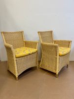 2 Rattanstühle - Korbweide hell mit gelben Kissen - NEU