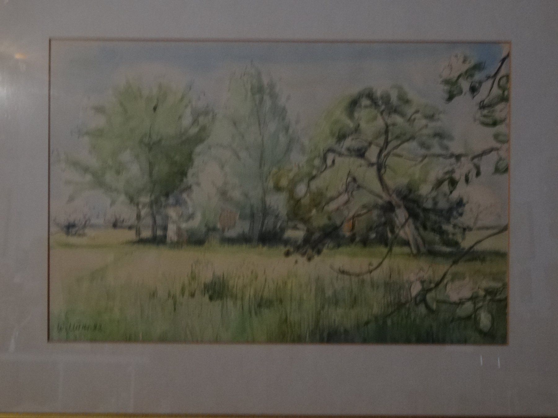 Dipinti: Originalgemälde Aquarelllandschaft: "Grüne Aue" W. Lüthi '82 – Usato da Allschwil venduto da FindeAuserlesenes 1