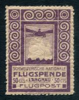 Vorläufer 1913** Flugpost VI Langnau, mit Attest, ZS 975.00