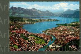 AK color Luzern LU Flugaufnahme mit Reuss- Ausfluss ≈ 1969