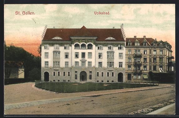 Cartoline postali: AK St. Gallen, Volksbad mit Rasenstück – Usato da Berlin venduto da bartko-reher