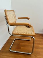 Vintage Freischwinger mit Armlehnen – Chrom/Buche