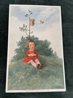 Postkarte Kind mit Vogelhaus Motivkarte