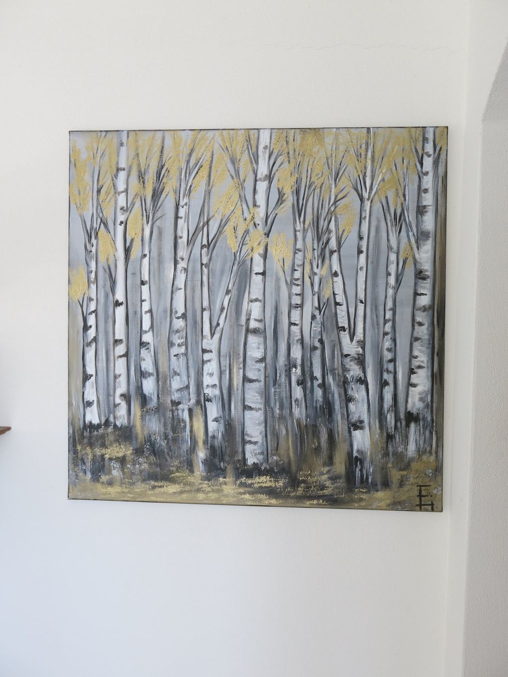 Dipinti: Handgemaltes Bild, Birkenwald (Unikat) – Nuovo e nell'imballaggio originale da Lachen SZ venduto da artbyblondangel