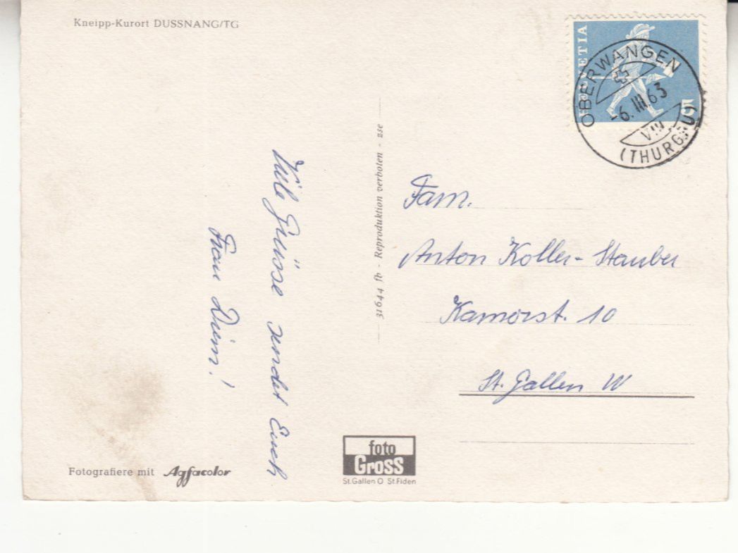 Cartoline postali: Dussnang 1963 – Usato da Bürglen TG venduto da StampGraf 1