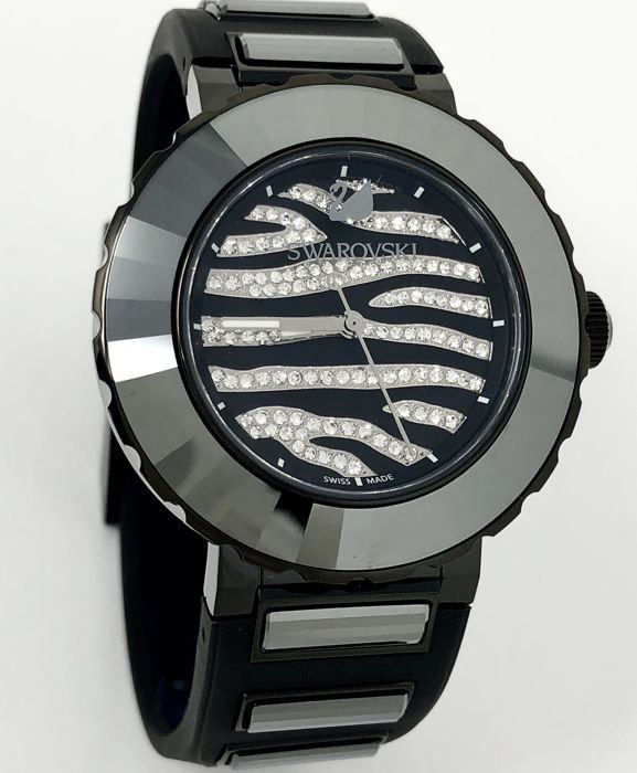 Swarovski octea sport zebra swiss made sale women's black watch 50 meters 5040563