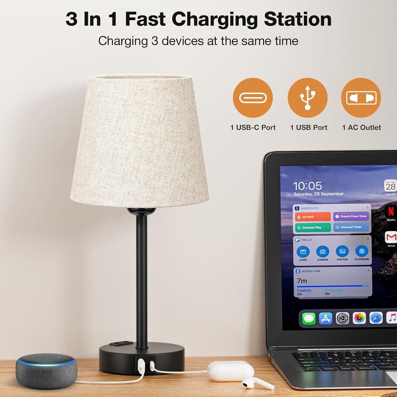 Lampade: 2er Set, Tischlampe mit Ladefunktion USB A+C-Anschlüssen – Nuovo e nell'imballaggio originale da Nuglar venduto da SaleRitter 8