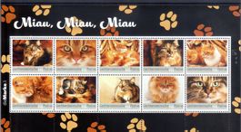 MIAU, MIAU, MIAU BOGEN KATZEN 10 MARKEN **POSTFRISCH** -EH42