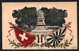 AK Basel, Strassburger Denkmal, Flaggen